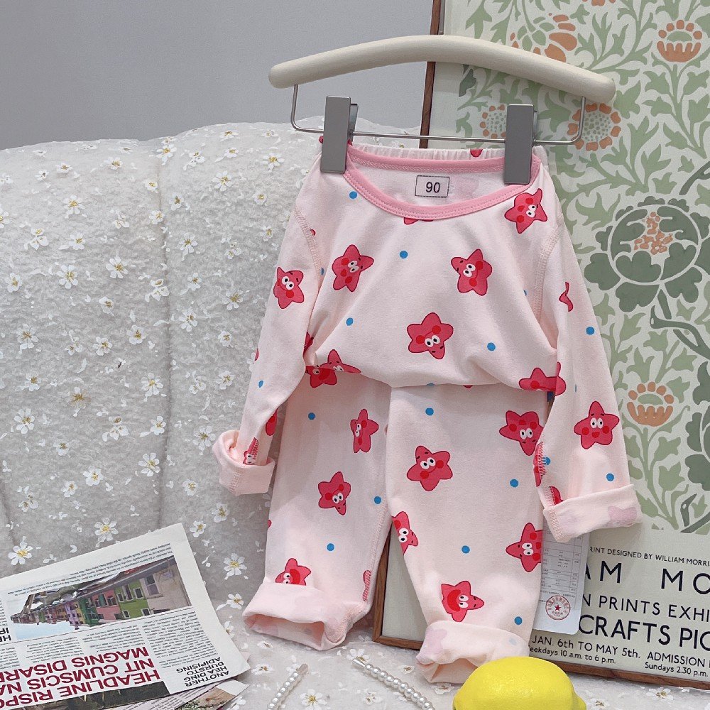 Children's clothes Girl and boy Cotton Two-Piece Set Children's Long Sleeve Pants and Top with Cartoon Print for Home Wear