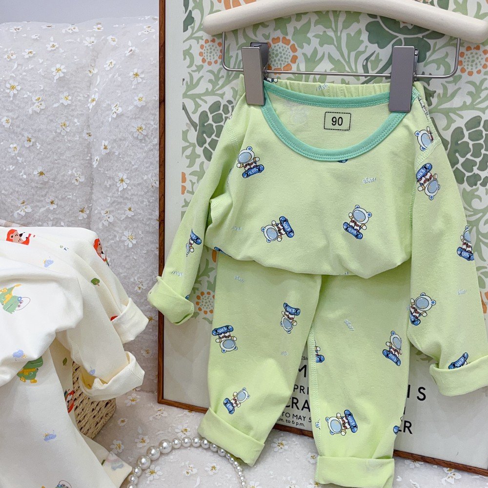 Children's clothes Girl and boy Cotton Two-Piece Set Children's Long Sleeve Pants and Top with Cartoon Print for Home Wear