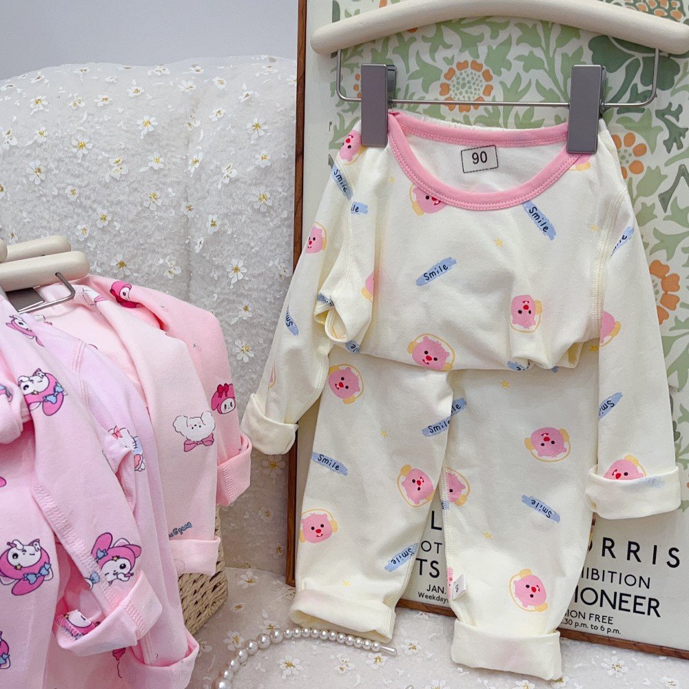 Children's clothes Girl and boy Cotton Two-Piece Set Children's Long Sleeve Pants and Top with Cartoon Print for Home Wear
