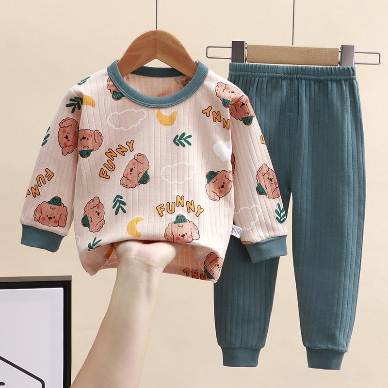 Children's new autumn cotton set 1-14 years old round neck boys and girls long sleeve underwear pajamas home wear