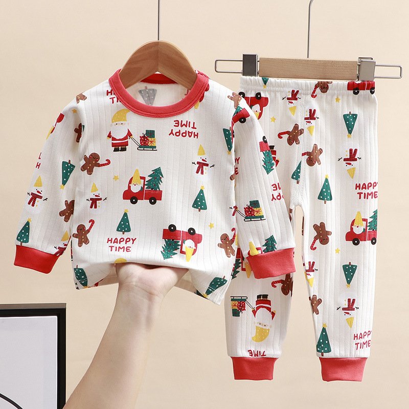Children's new autumn cotton set 1-14 years old round neck boys and girls long sleeve underwear pajamas home wear