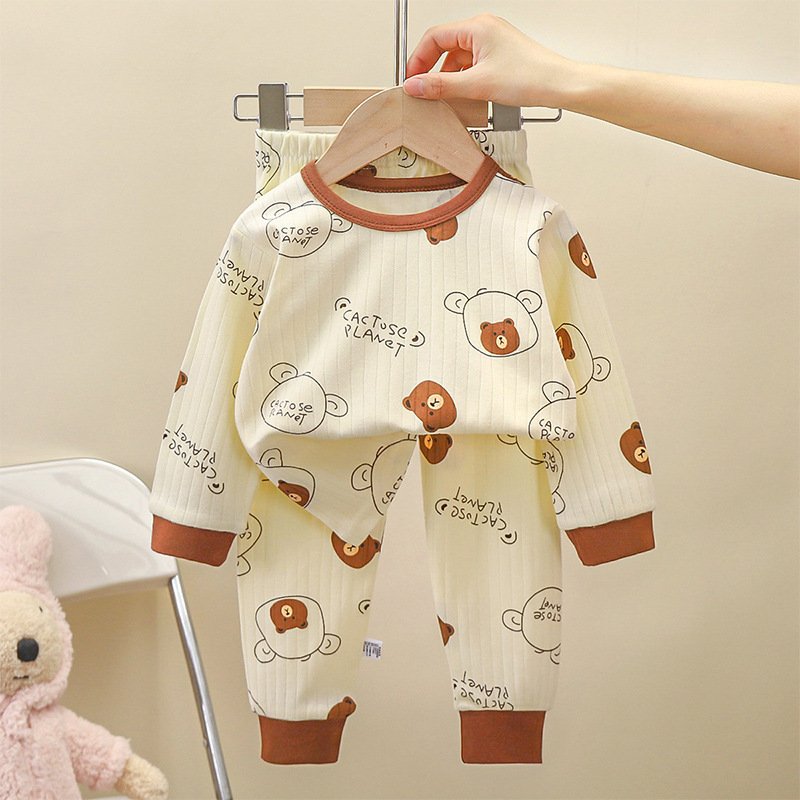 Wholesale of children's autumn new pure cotton long sleeved pajamas, girls' warm home clothing sets