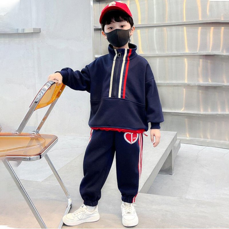 OEM Fall Winter Casual boys Top Pants Sports Suit Heart Design Athletic Hoodie Kids 2Pcs Boys clothing set