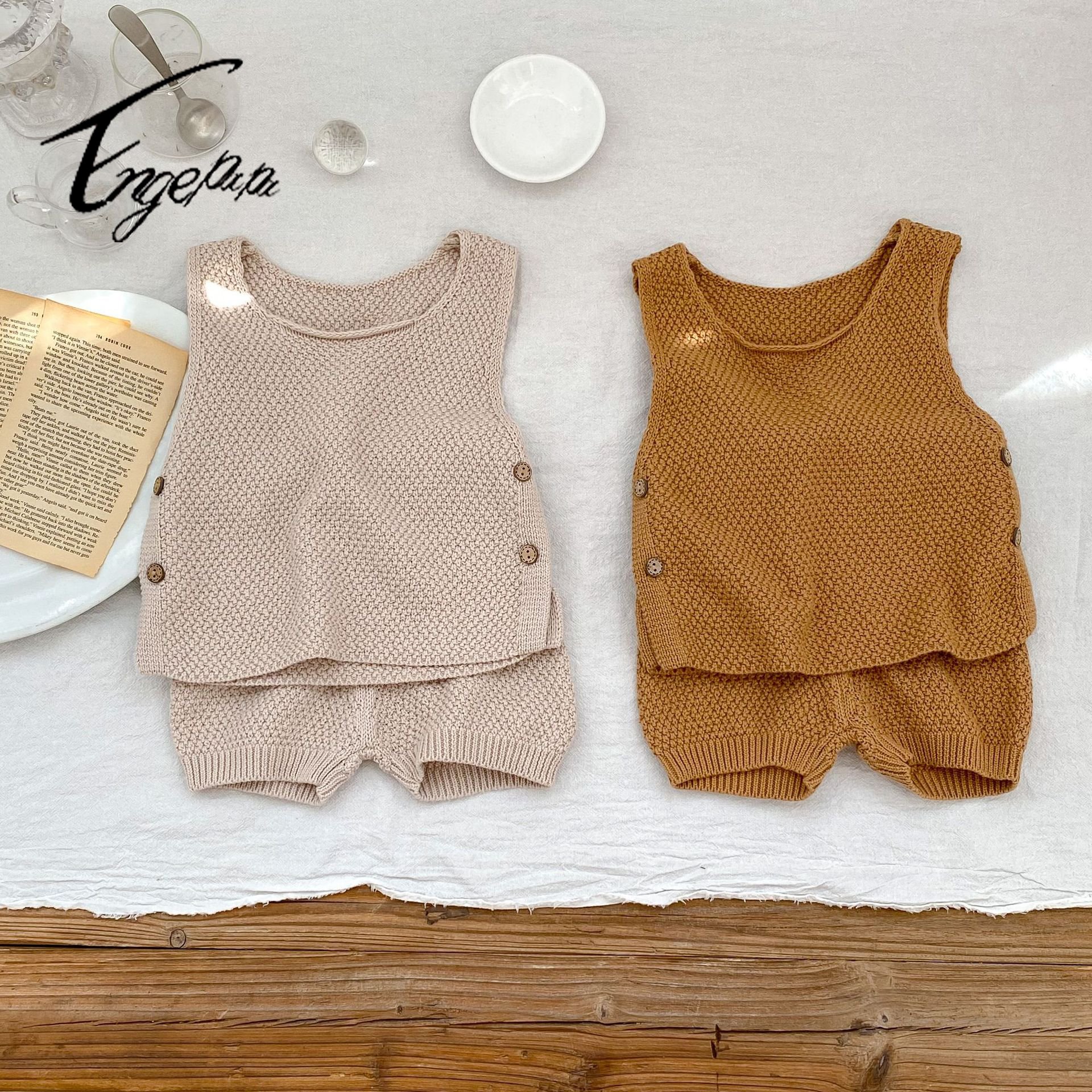 Customized logo from 1pcs engepapa newborn Summer knit top infant 3-6 months knitted sweater baby boy Clothing sets