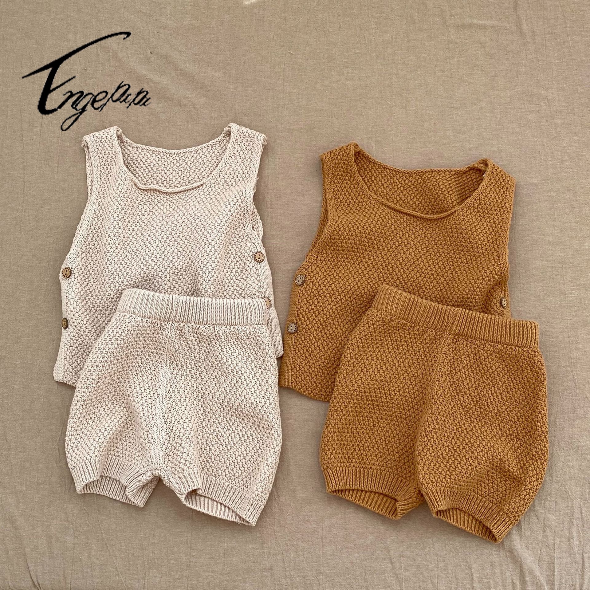 Customized logo from 1pcs engepapa newborn Summer knit top infant 3-6 months knitted sweater baby boy Clothing sets