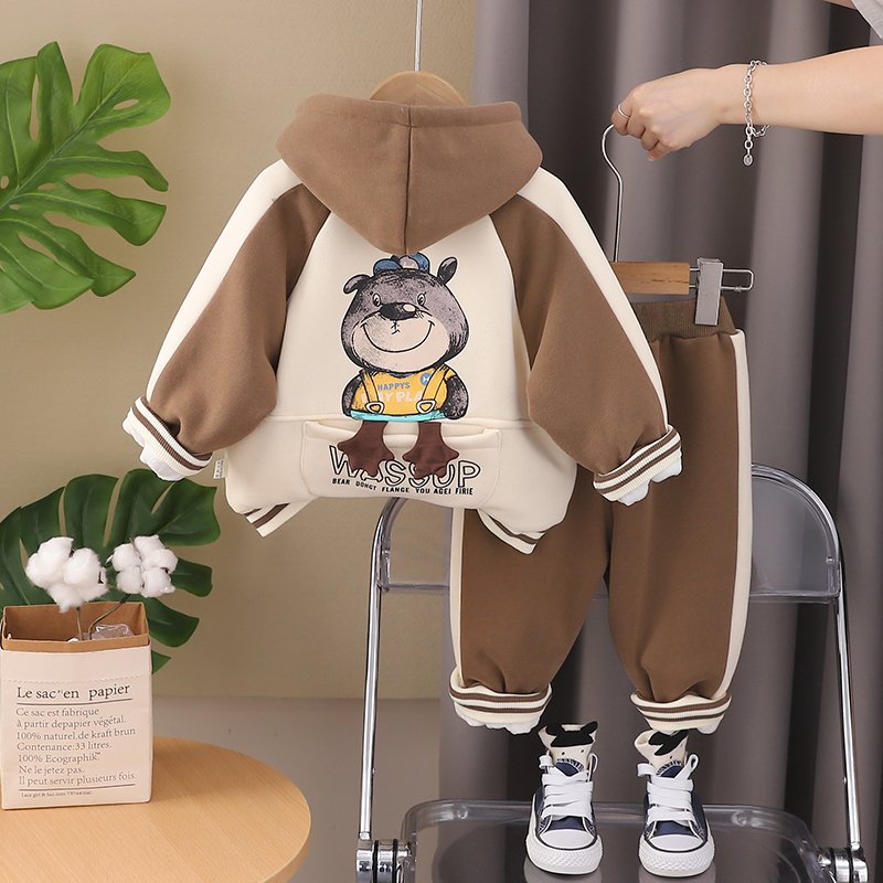 Boys spring and autumn suits new girls baby fashion autumn cartoon bear baseball clothing set three children's suits
