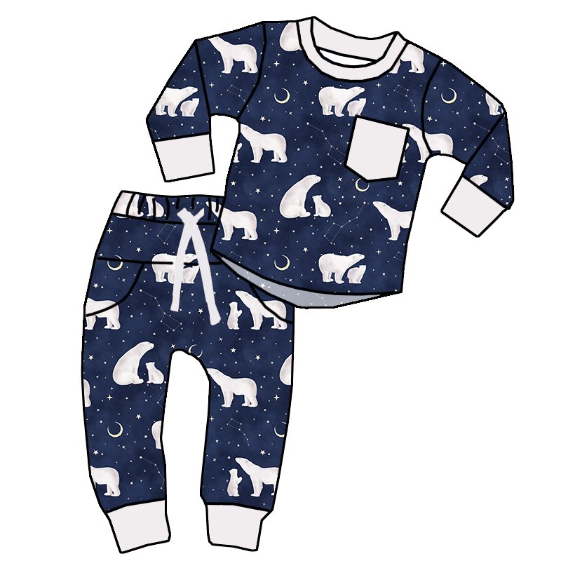 New arrival Children clothes Fall Custom printed Two pieces long sleeve matching joggers Boys jogging clothes sets