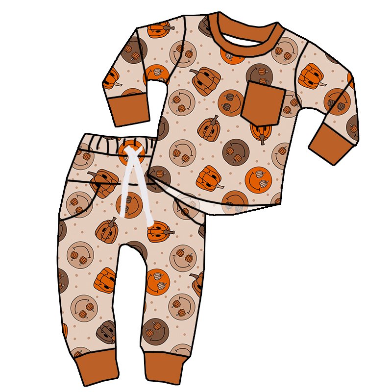New arrival Children clothes Fall Custom printed Two pieces long sleeve matching joggers Boys jogging clothes sets