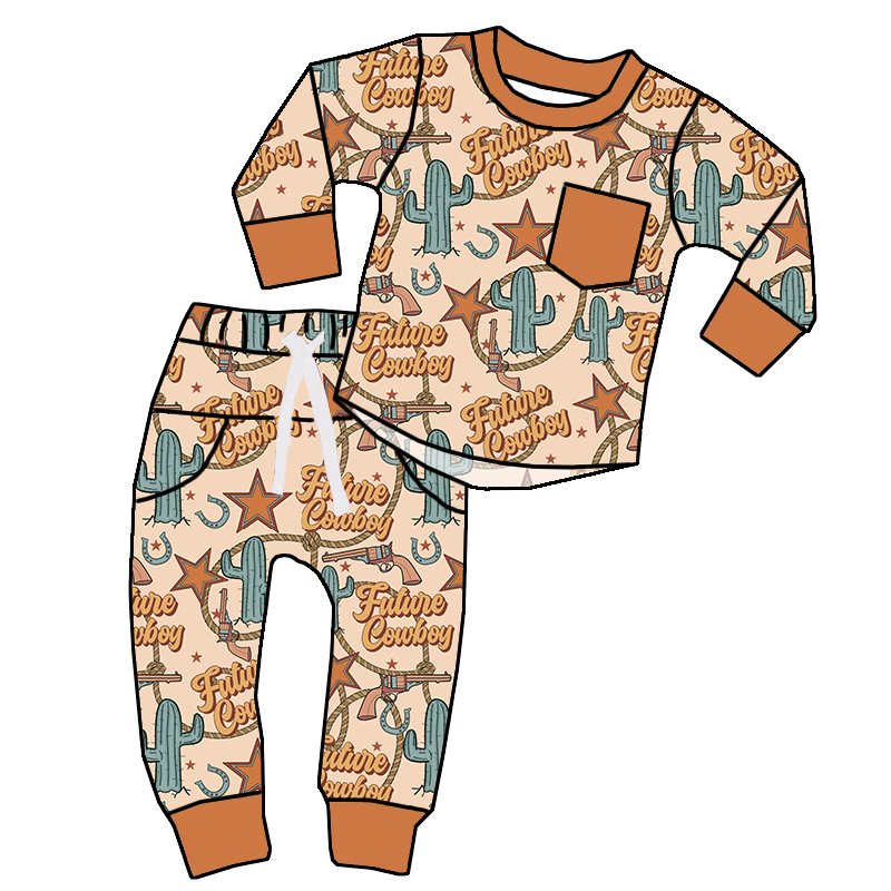New arrival Children clothes Fall Custom printed Two pieces long sleeve matching joggers Boys jogging clothes sets
