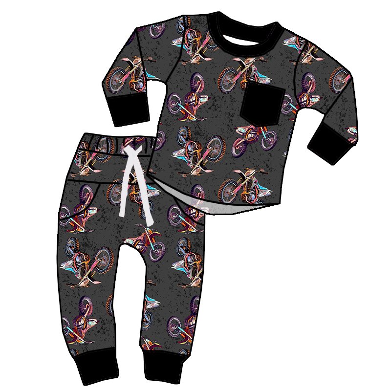 New arrival Children clothes Fall Custom printed Two pieces long sleeve matching joggers Boys jogging clothes sets