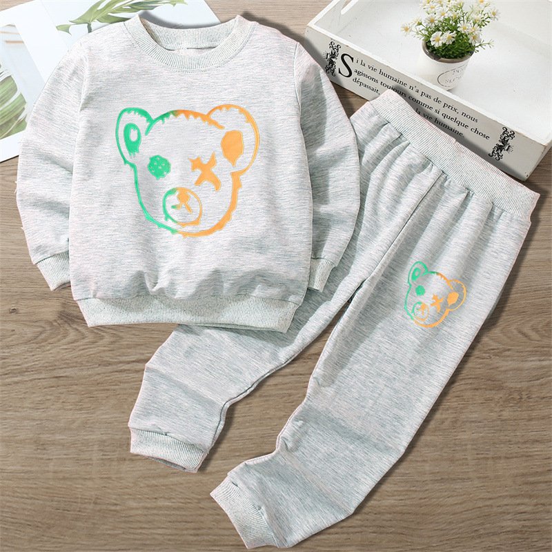 Baby Clothes Spring Autumn Kids Tracksuit Cartoon Crew Neck Terry Sweatshirt Sweatpants Boy Girls Clothing Sets