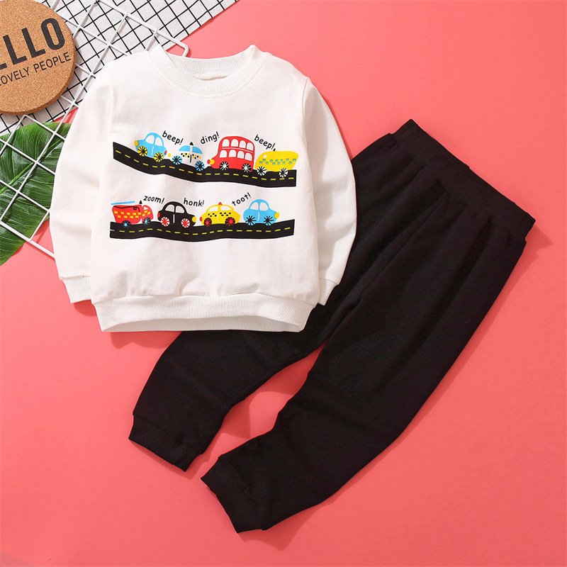 Baby Clothes Spring Autumn Kids Tracksuit Cartoon Crew Neck Terry Sweatshirt Sweatpants Boy Girls Clothing Sets