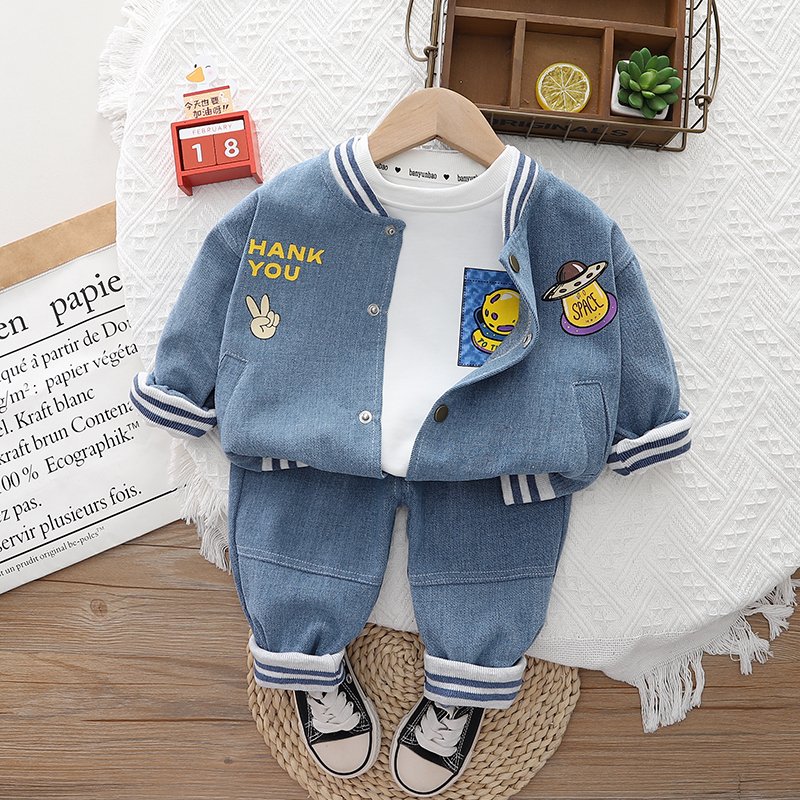2024 Autumn Collection Sports Wear for Boys Cotton T-shirt Jacket Trousers Set Long Sleeve Printed Pattern for Children