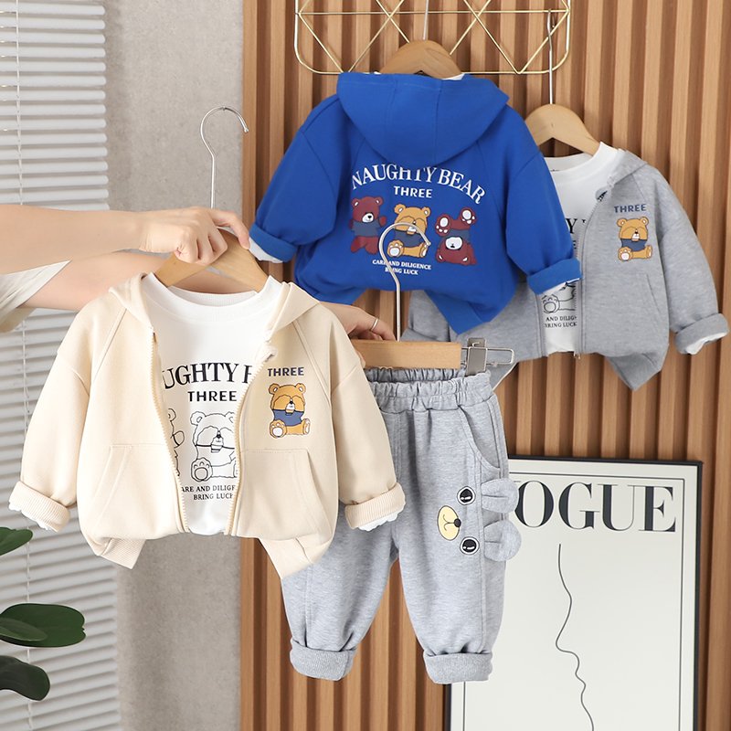 2024 Autumn Collection Sports Wear for Boys Cotton T-shirt Jacket Trousers Set Long Sleeve Printed Pattern for Children