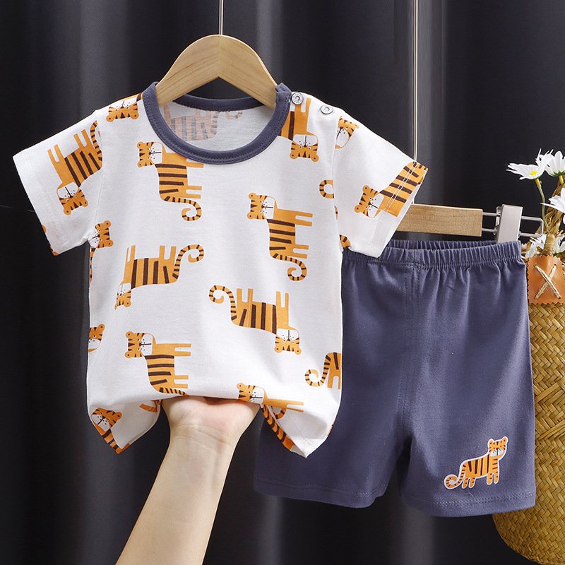 Children's short-sleeved suit pure cotton girl's summer dress boy's T-shirt baby clothes