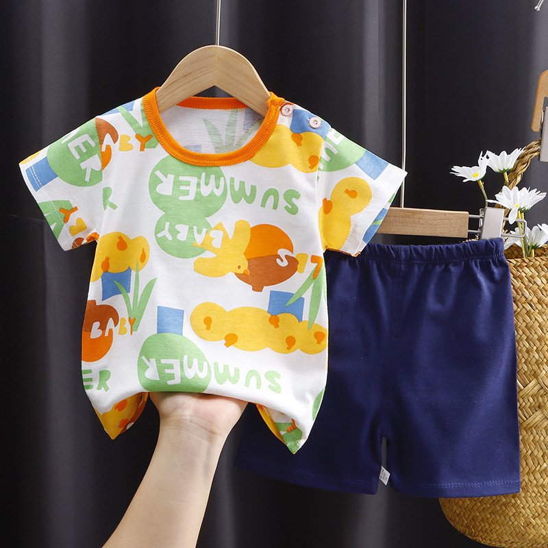 Children's short-sleeved suit pure cotton girl's summer dress boy's T-shirt baby clothes