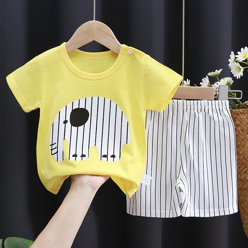Children's short-sleeved suit pure cotton girl's summer dress boy's T-shirt baby clothes