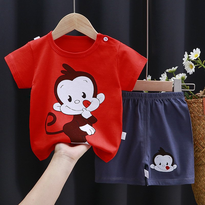 Children's short-sleeved suit pure cotton girl's summer dress boy's T-shirt baby clothes