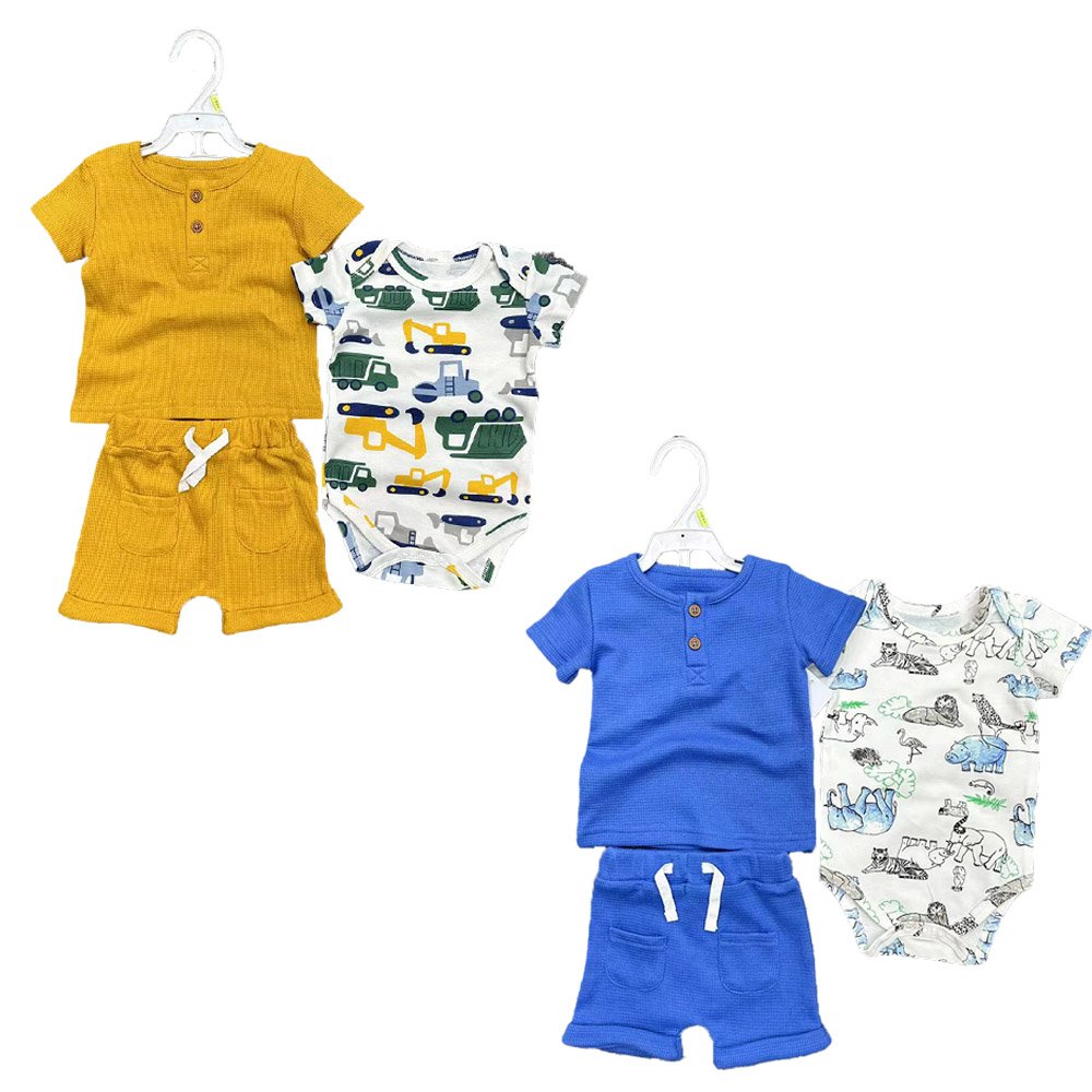Summer 3pcs Baby Boy Romper Set Wholesale Newborn Short Sleeve Bodysuit With Shorts And T-Shirt Kids Set