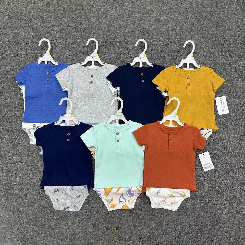 Summer 3pcs Baby Boy Romper Set Wholesale Newborn Short Sleeve Bodysuit With Shorts And T-Shirt Kids Set