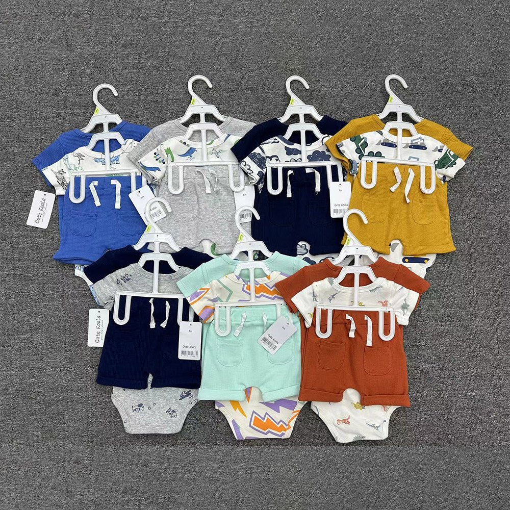 Summer 3pcs Baby Boy Romper Set Wholesale Newborn Short Sleeve Bodysuit With Shorts And T-Shirt Kids Set