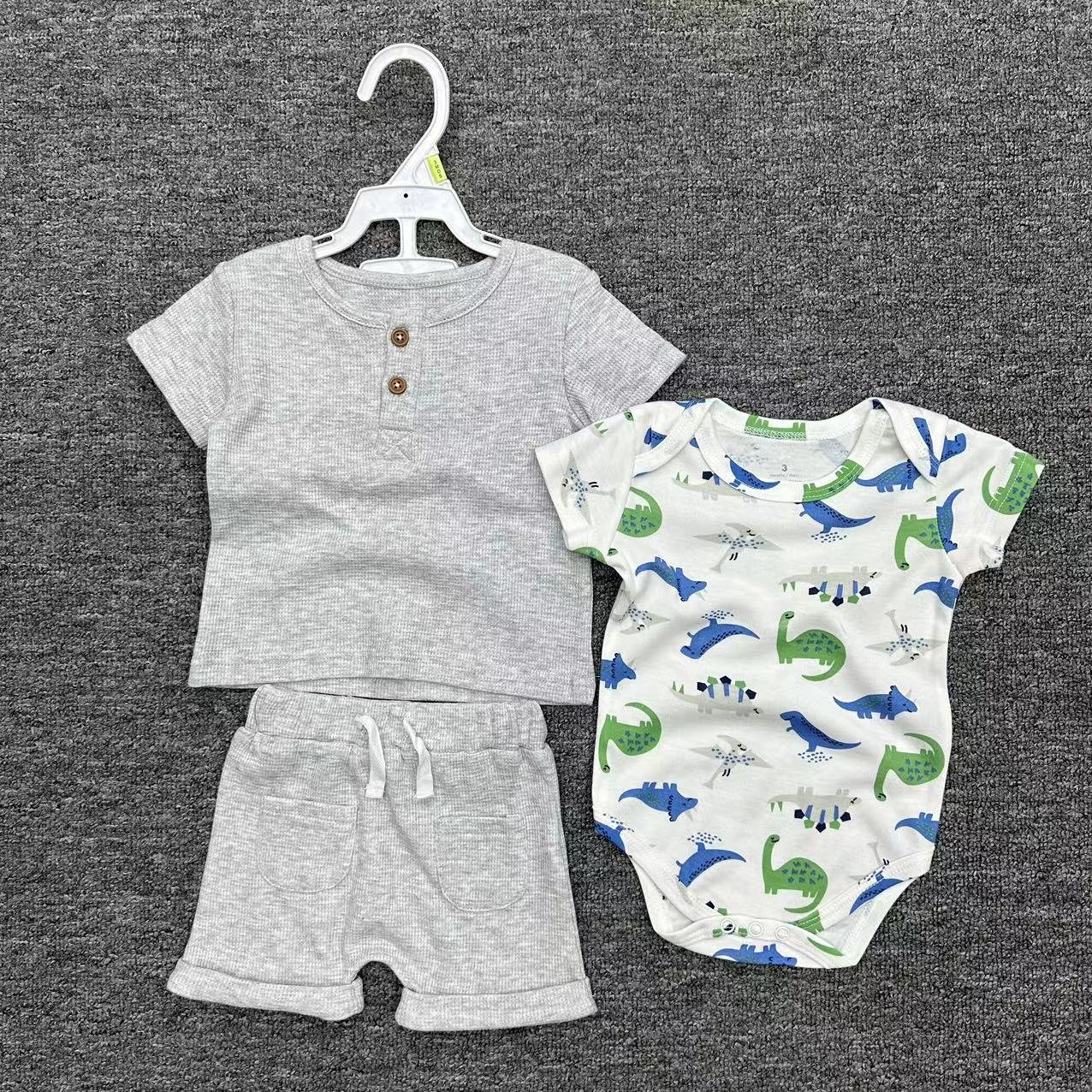 Summer 3pcs Baby Boy Romper Set Wholesale Newborn Short Sleeve Bodysuit With Shorts And T-Shirt Kids Set