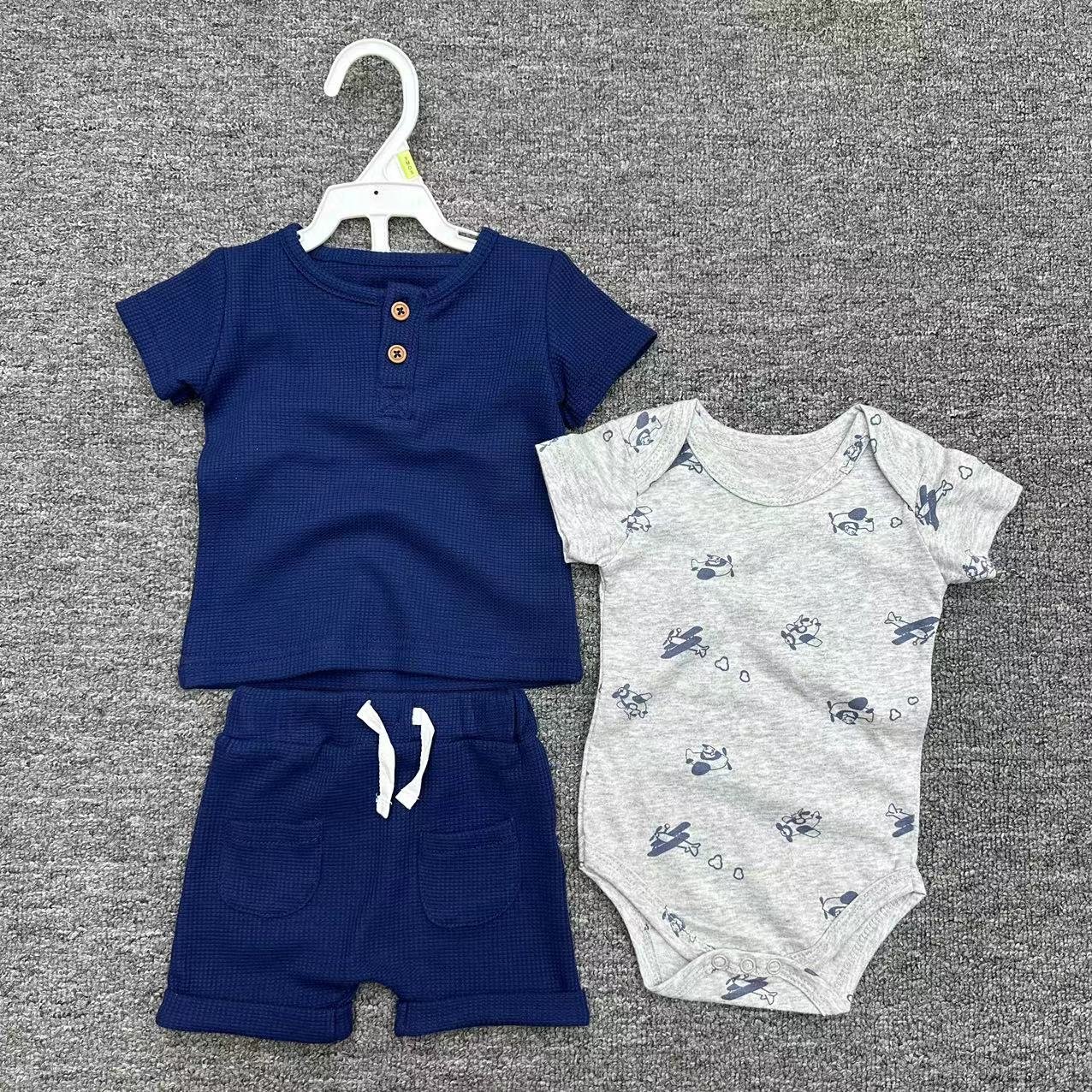 Summer 3pcs Baby Boy Romper Set Wholesale Newborn Short Sleeve Bodysuit With Shorts And T-Shirt Kids Set