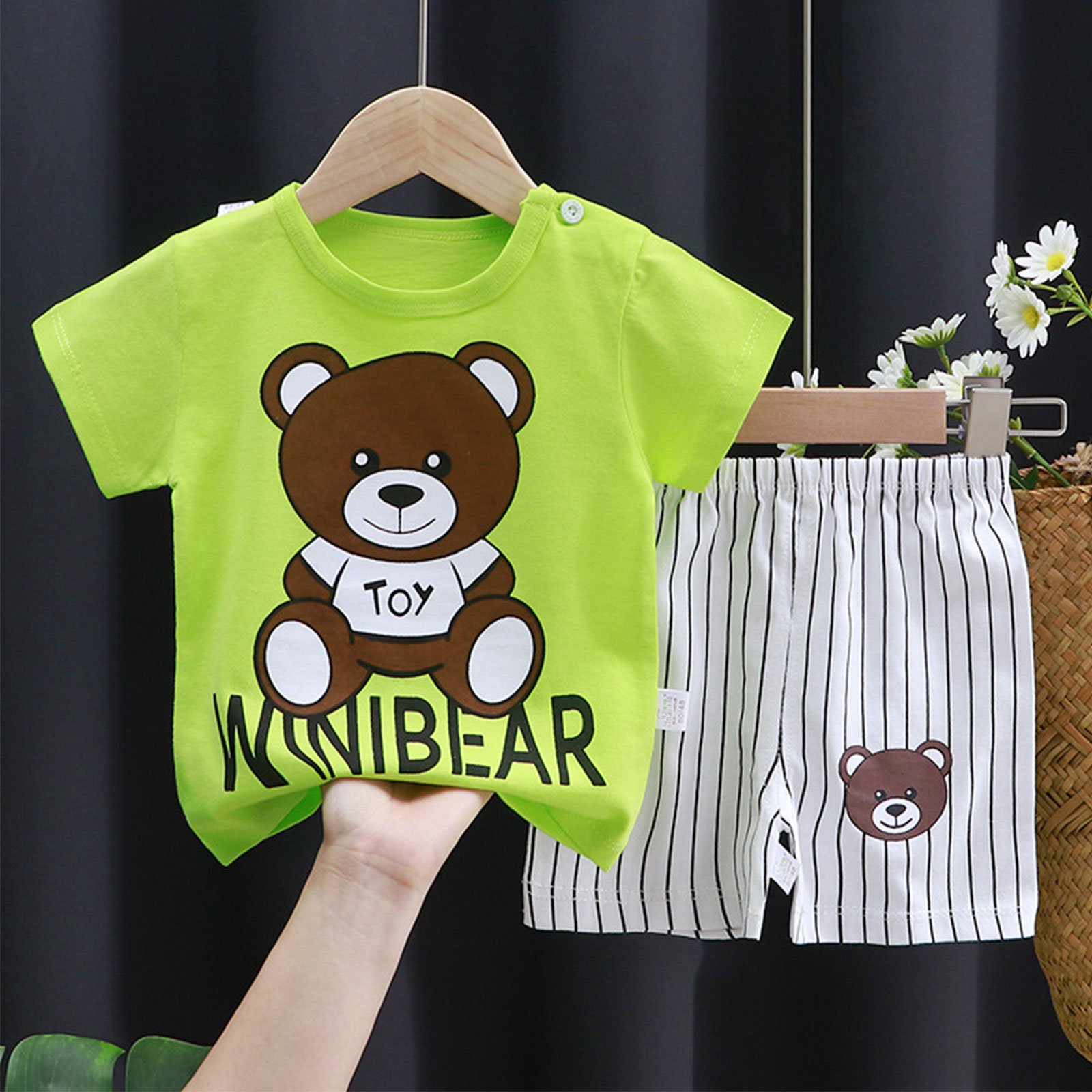 Children's summer leisure short-sleeved two-piece set, baby boys and girls exquisite printed clothing suit