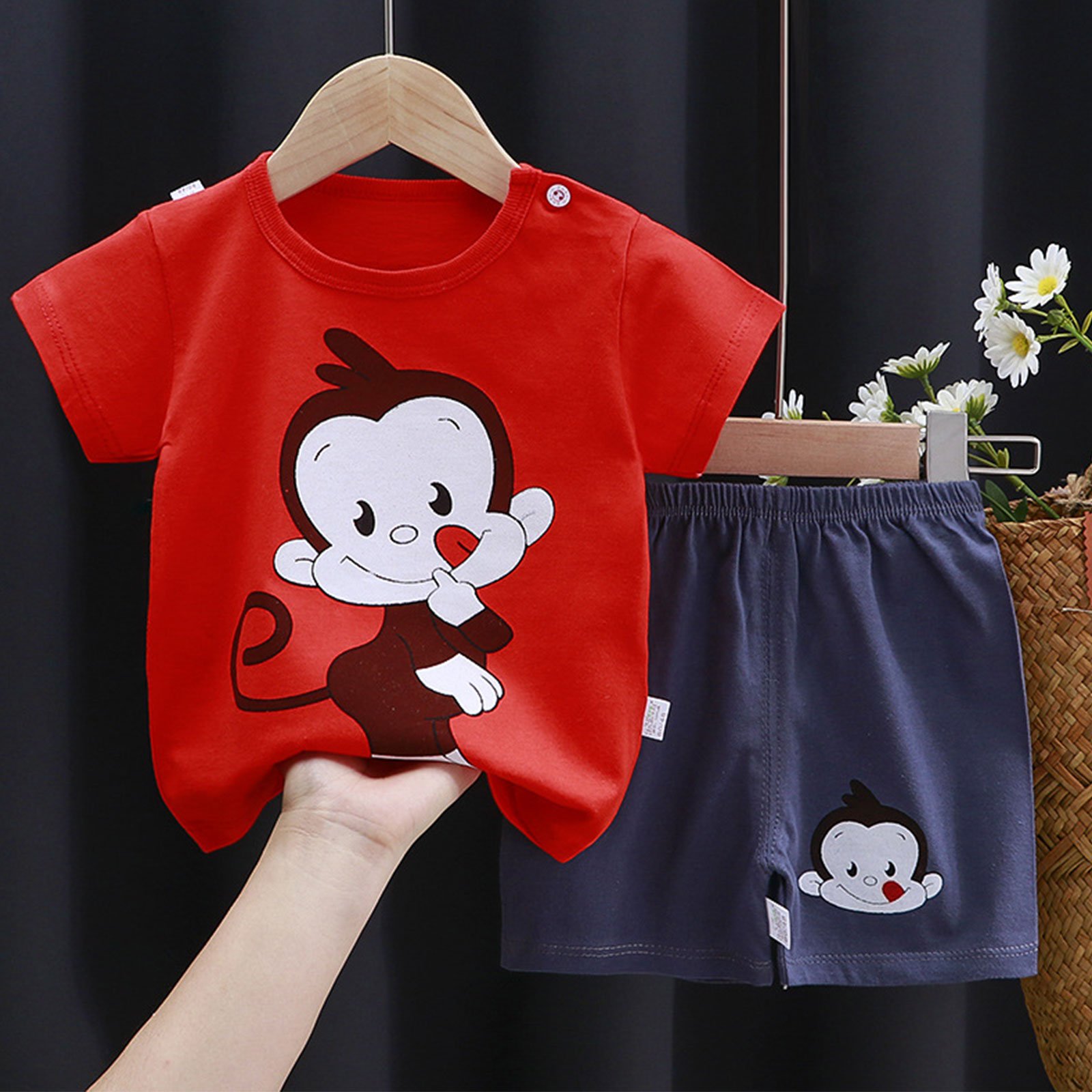 Children's summer leisure short-sleeved two-piece set, baby boys and girls exquisite printed clothing suit