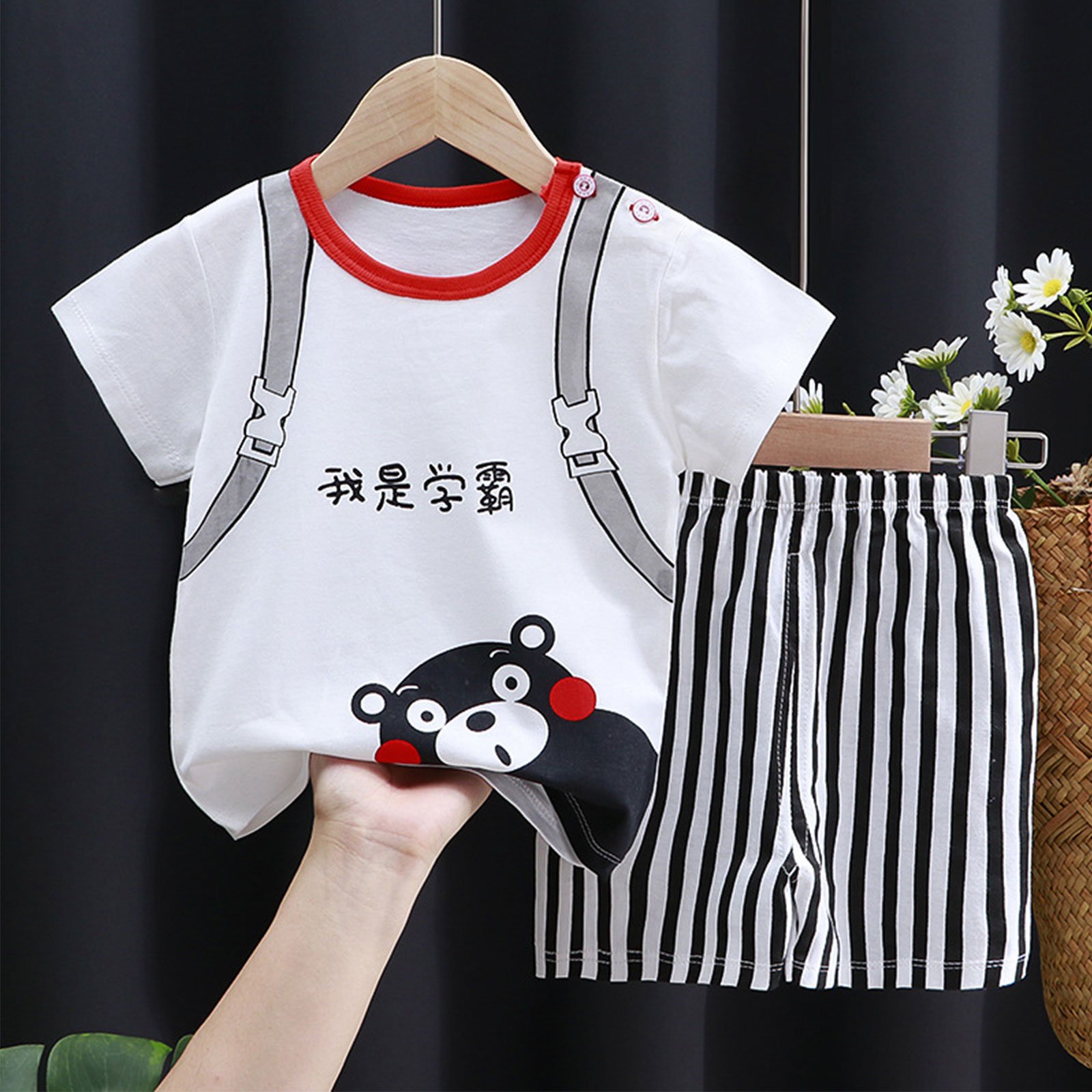 Children's summer leisure short-sleeved two-piece set, baby boys and girls exquisite printed clothing suit