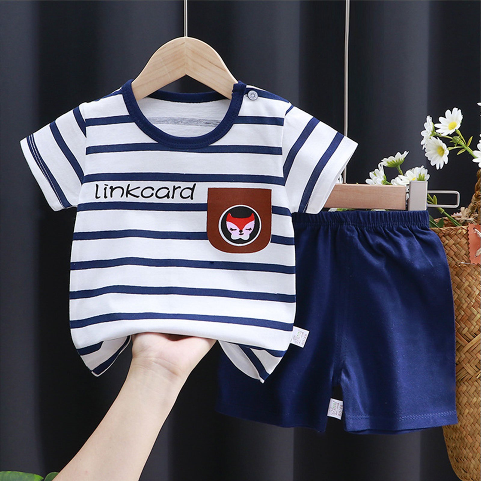 Children's summer leisure short-sleeved two-piece set, baby boys and girls exquisite printed clothing suit