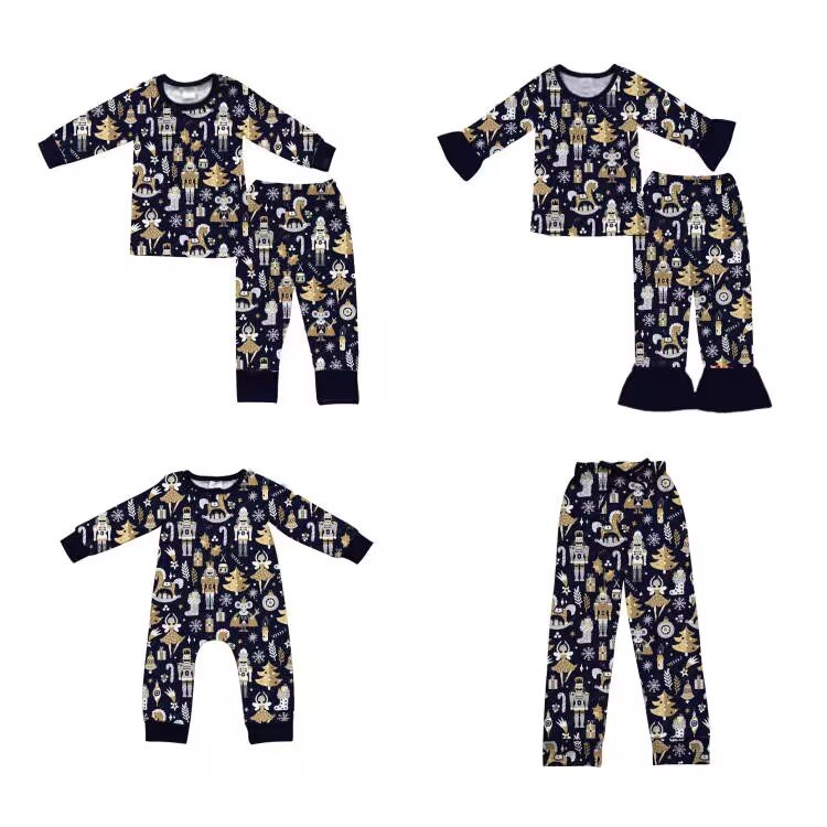 Wholesale Baby Girl Boys Christmas Outfit Kids Navy Santa Design Dress Romper Clothes Boutique Infant One-piece Clothes