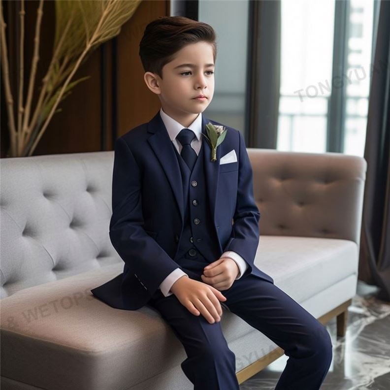Custom Clothing Fashion Kids Clothes Solid Color Single Button Tuxedo Wedding Suits Clothing Set For Boys