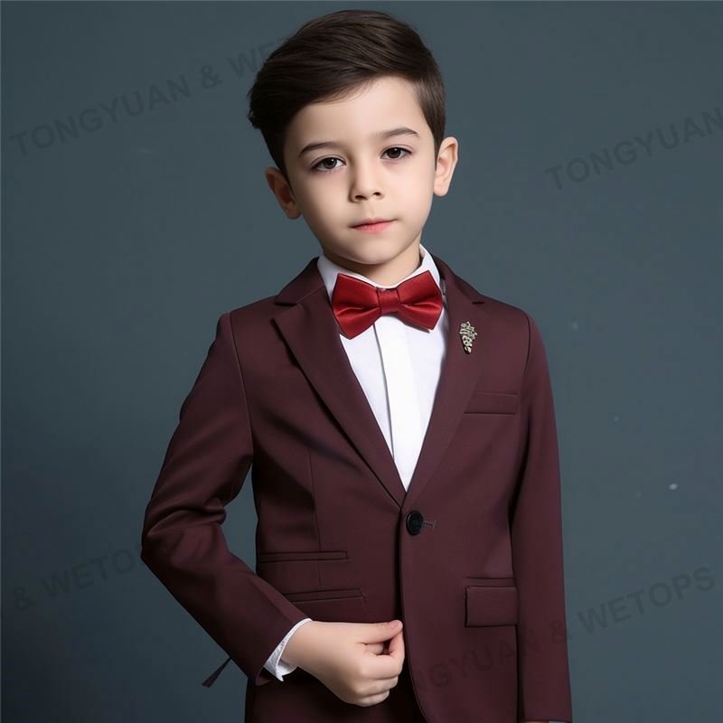Custom Clothing Fashion Kids Clothes Solid Color Single Button Tuxedo Wedding Suits Clothing Set For Boys