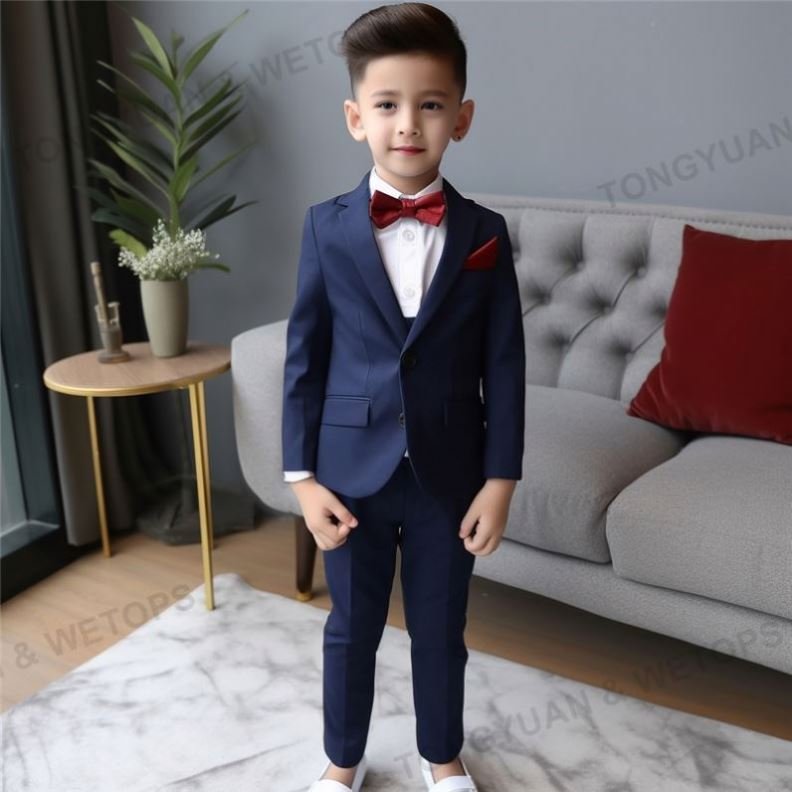 Custom Clothing Fashion Kids Clothes Solid Color Single Button Tuxedo Wedding Suits Clothing Set For Boys