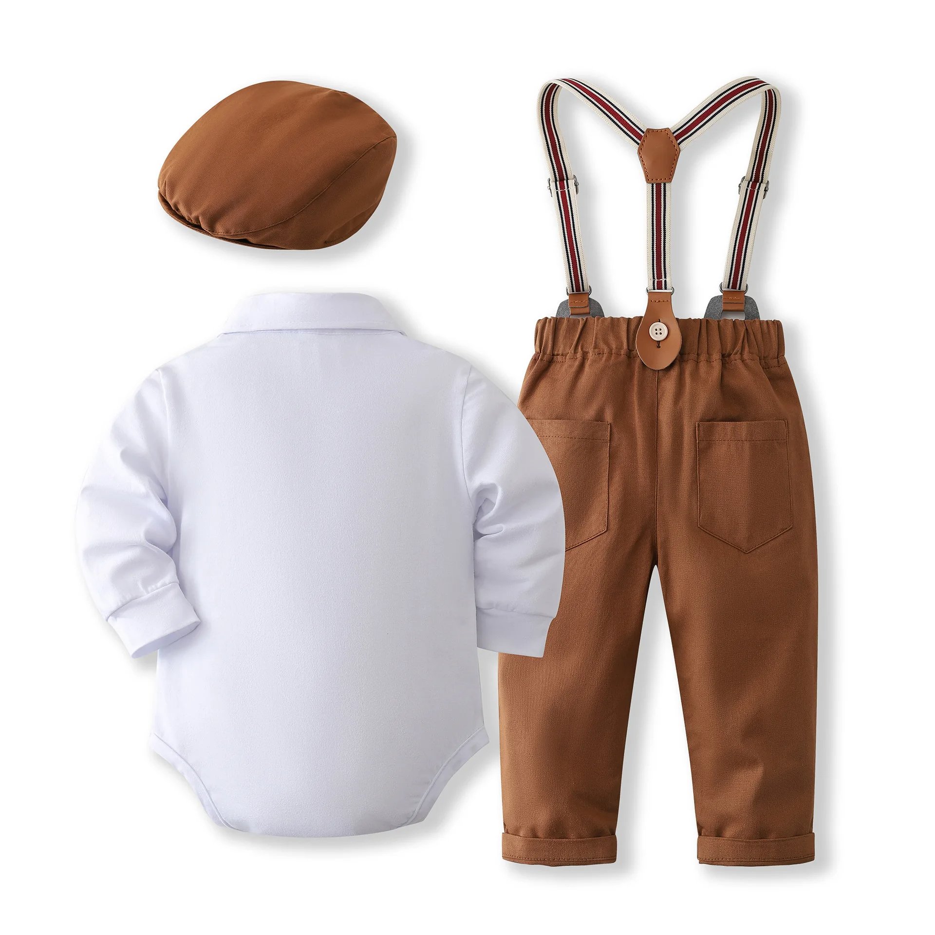 Custom Logo Baby Boy Clothes Bowtie Romper Shirt Suspender Pants Boy Clothing Sets 1st Birthday Formal Suit Children's Clothing