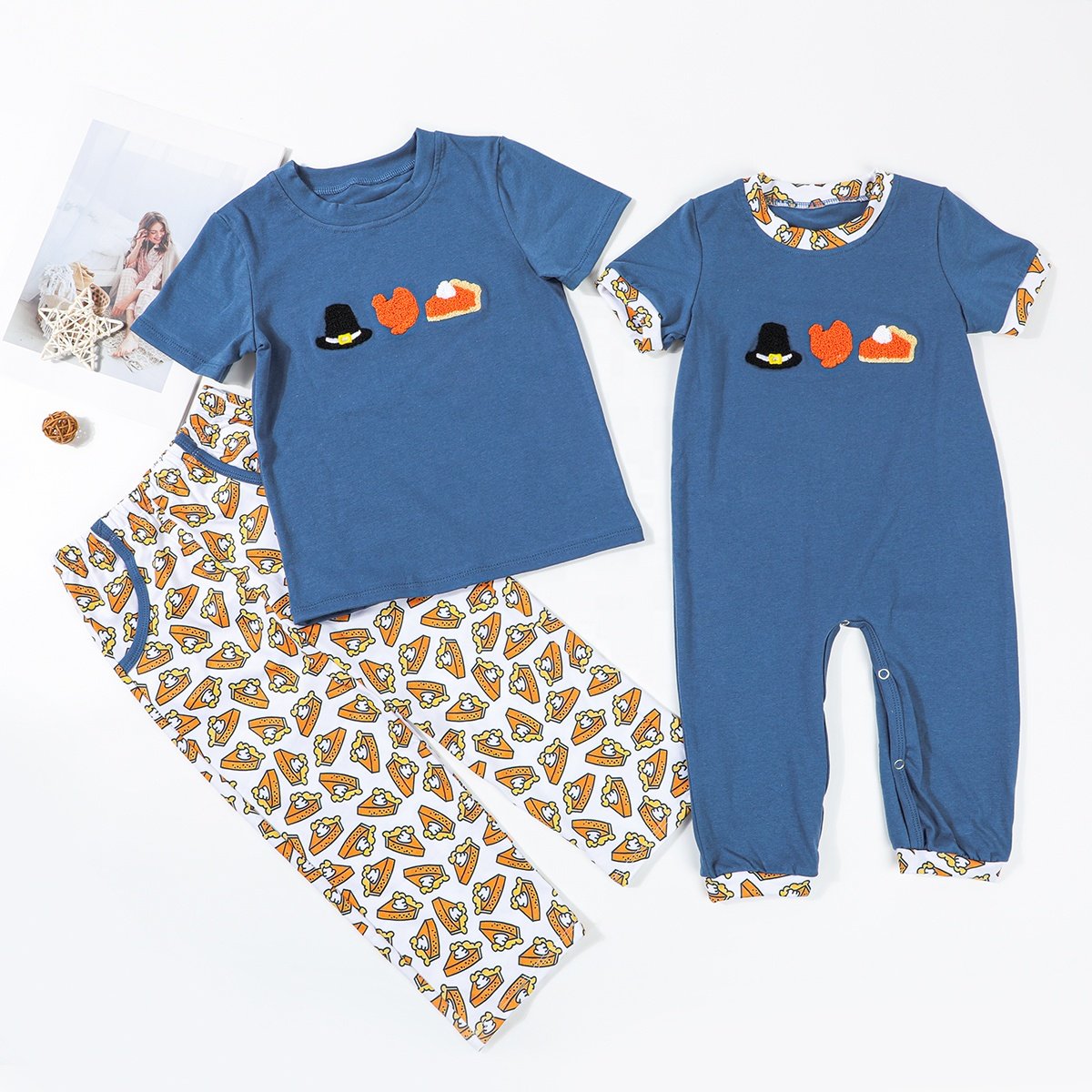 Customized Kids Christmas Matching outfits Wholesale French knot Mallard Duck Toddler Boys Cute Smocked Clothing sets