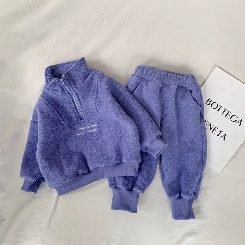 OEM Custom Kids Sweatshirts Sets Children Casual Jogging Sweatshirt Suit Boys Zipper Turtleneck Hoodies Set
