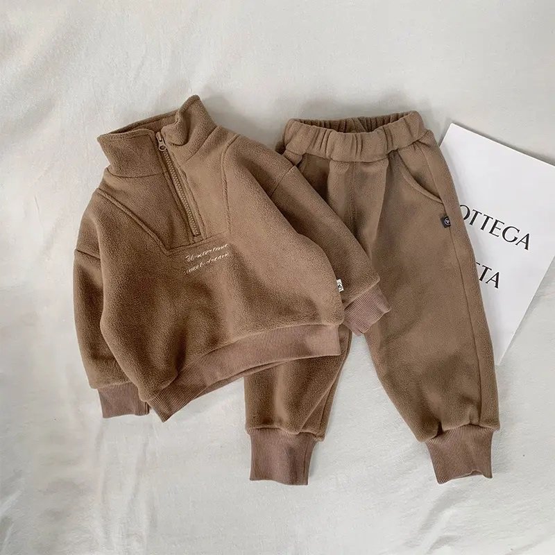 OEM Custom Kids Sweatshirts Sets Children Casual Jogging Sweatshirt Suit Boys Zipper Turtleneck Hoodies Set