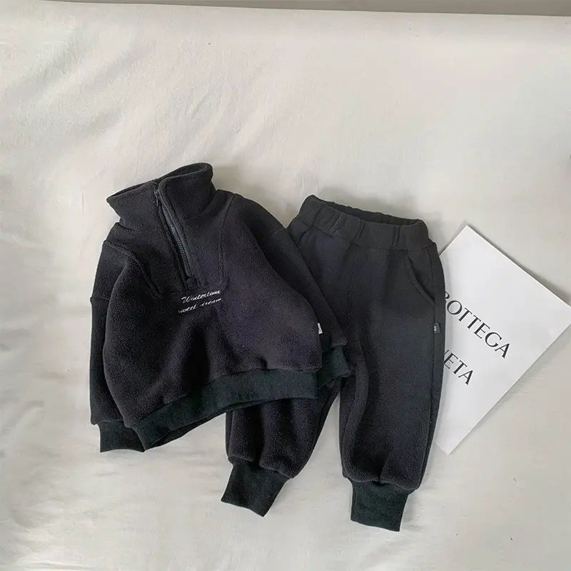 OEM Custom Kids Sweatshirts Sets Children Casual Jogging Sweatshirt Suit Boys Zipper Turtleneck Hoodies Set