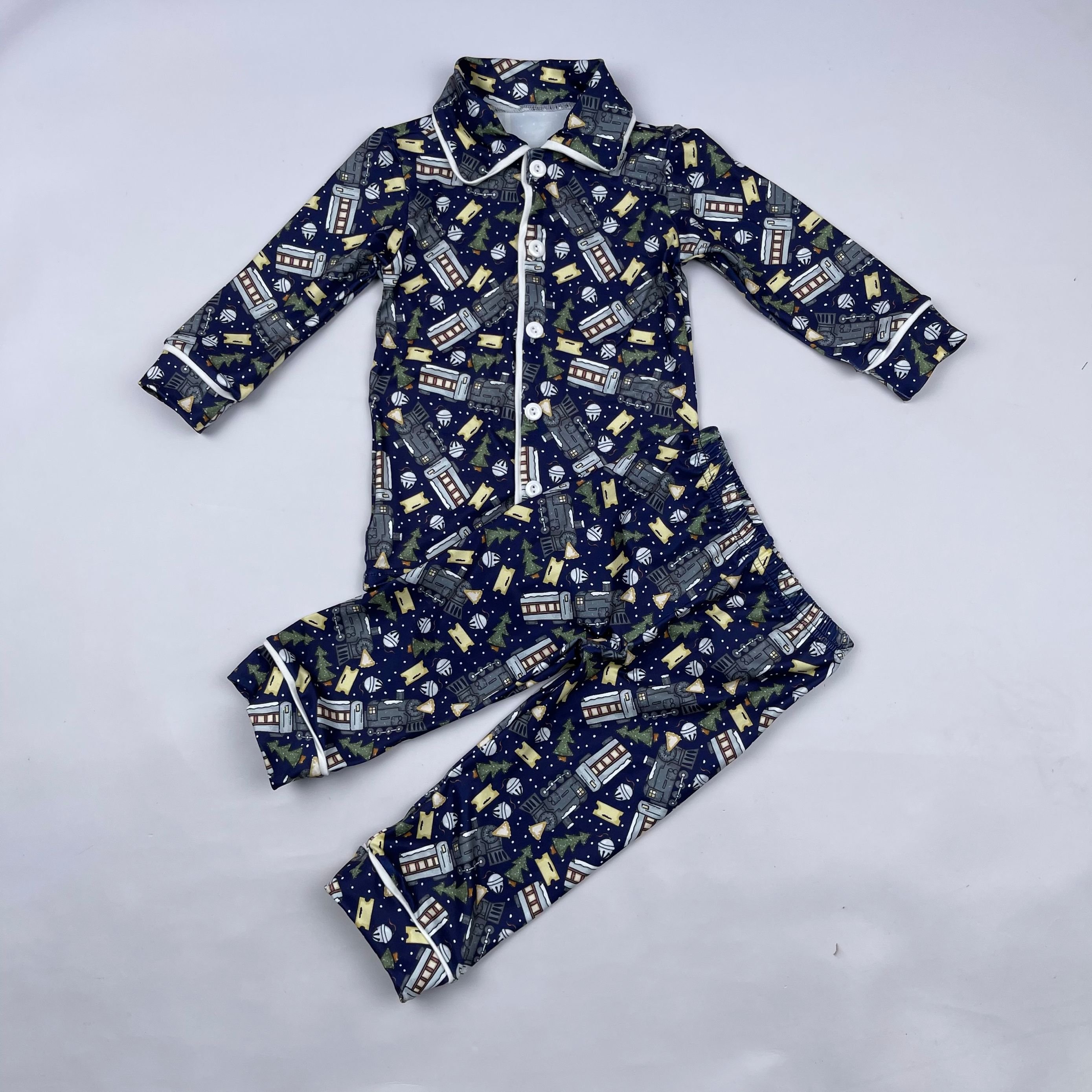 Fall Winter Boys Pyjamas Unisex Sleepwear Button Down Pajama For Kids Boys Pajamas Set Long Sleeve