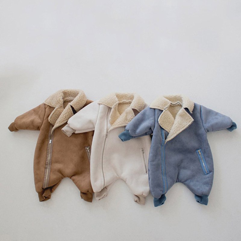 New Winter Suede Thickened Kids Fashion Clothing Warm Zipper Baby Girls Children'S Clothing Custom Logo Jumpsuit Kids Clothes