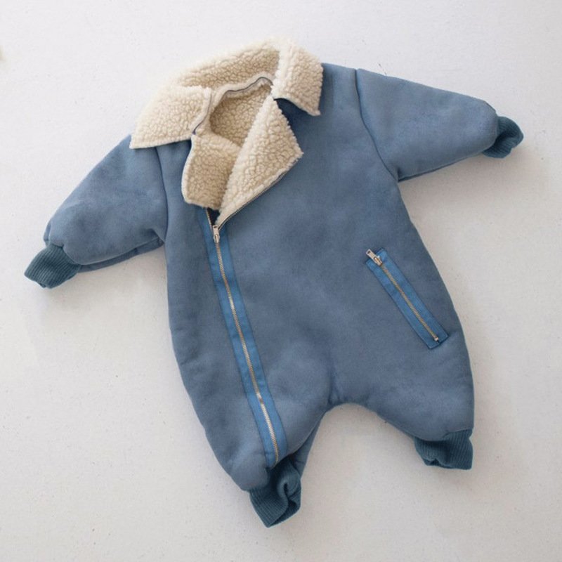 New Winter Suede Thickened Kids Fashion Clothing Warm Zipper Baby Girls Children'S Clothing Custom Logo Jumpsuit Kids Clothes