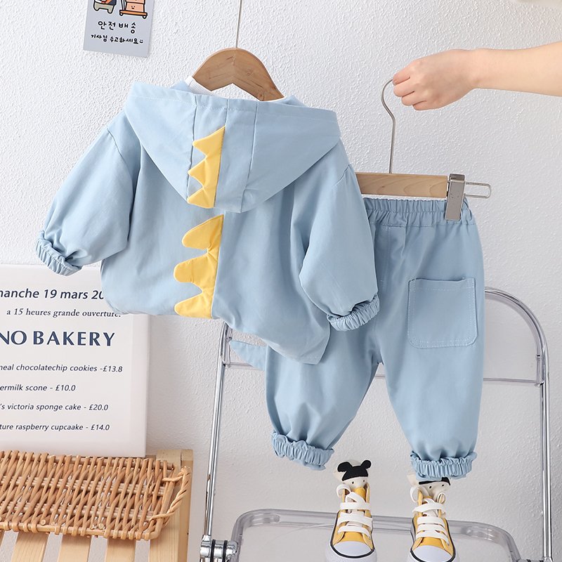 2024 Kids Clothes Stock Cartoon Dinosaur Print Long-sleeved Jacket T Shirts Trousers Sports Three-piece Boy Clothing Sets