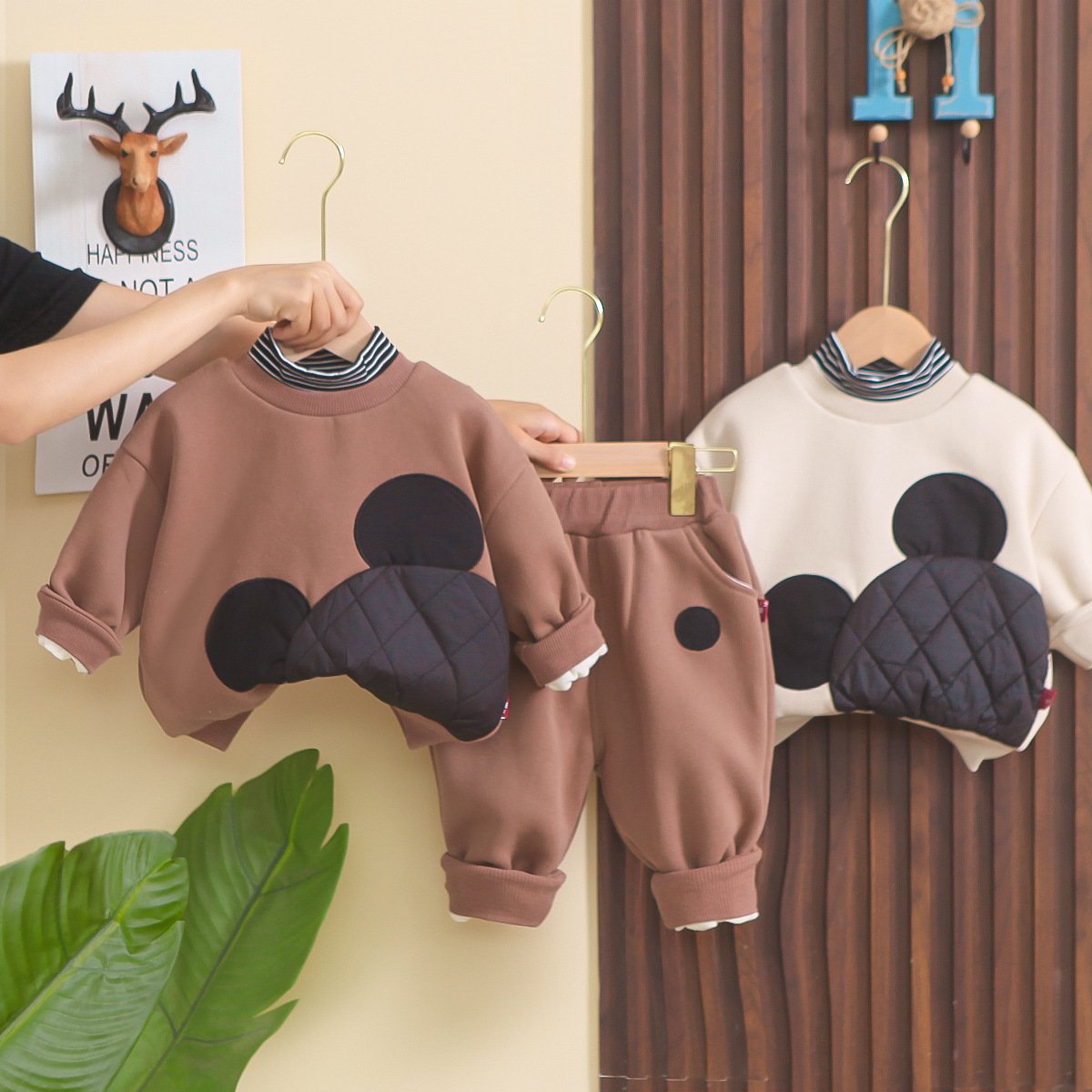 Children's winter warm casual cartoon sweater kid two-piece fashion clothing baby boy clothing set