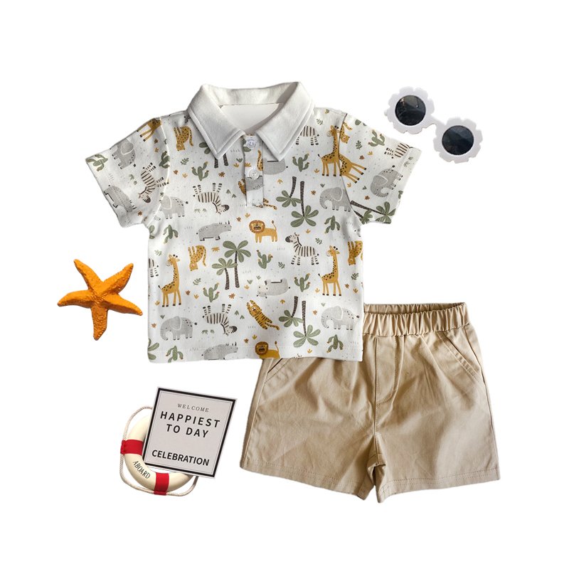 Wholesale Factory Boys Baby Summer Casual Clothes Set Soft O-Neck Short Sleeve Elastic Waist Baby Boy Clothing Set