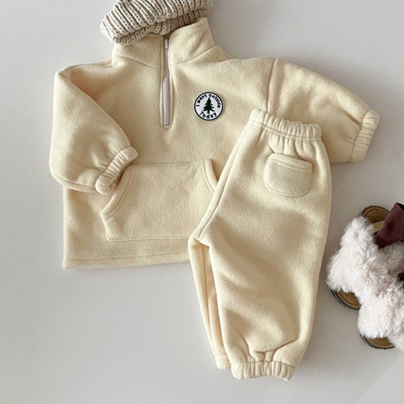Children Thicken Sweatshirt Kids Clothes Girls Solid Cotton Long Sleeve Pullover Tops Pant Suits Baby Boys Clothing Sets