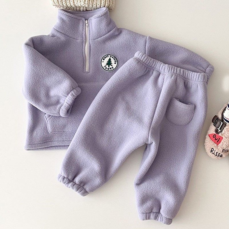 Children Thicken Sweatshirt Kids Clothes Girls Solid Cotton Long Sleeve Pullover Tops Pant Suits Baby Boys Clothing Sets
