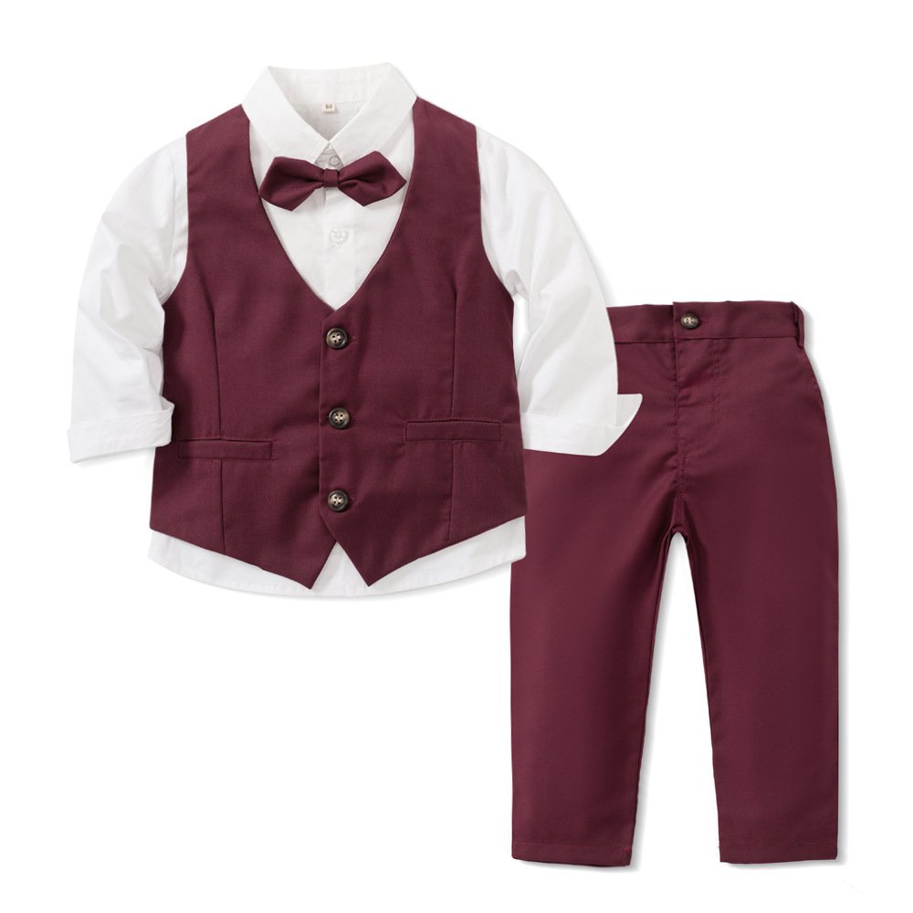 New style toddler boys clothing sets Children autumn Formal wear Three-piece set Solid color boy Western suit