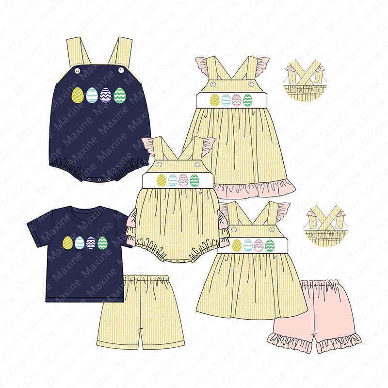 Wholesale kids applique outfits Easter eggs embroidery boys clothing sets custom style color applique kids Easter clothing